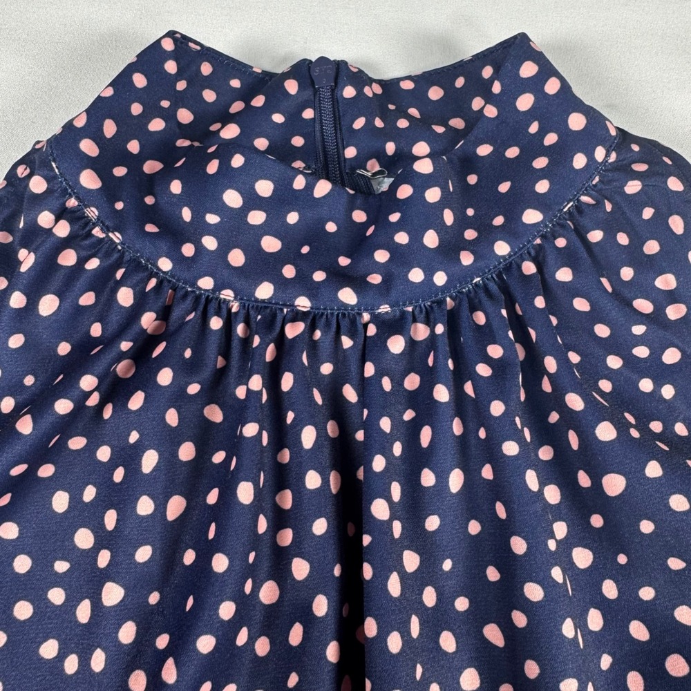 Sam Edelman Navy Pink Polka Dot High Neck Ruffle Hem Shift Dress XS - Picture 4 of 8
